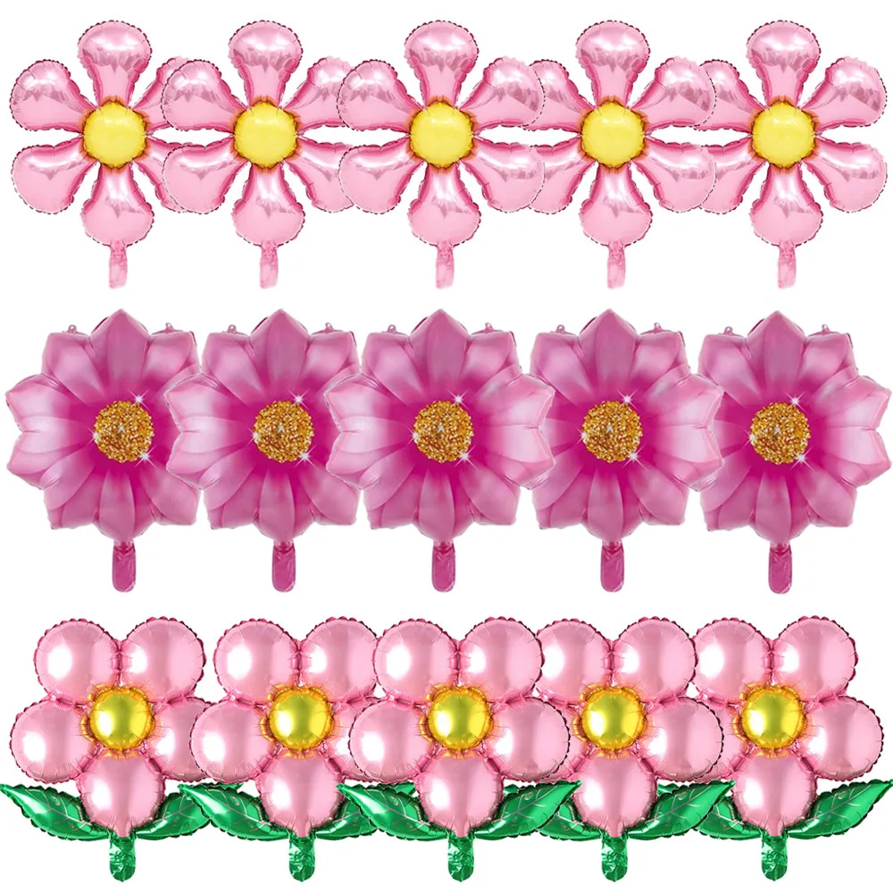 5/10/20 Stück rosa Blumenform Luftballons Chrysantheme Gänseblümchen Folienballon geeignet für Geburtstag Babyparty und Außendekoration – Detail 1