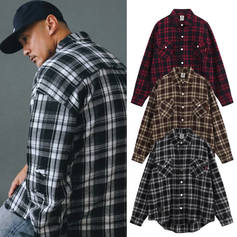 

Trendy Plaid Long Sve Casual irt for Men Retro Japanese Sle Workwear ket Detail Breathable Cotton Autumn Outerwear