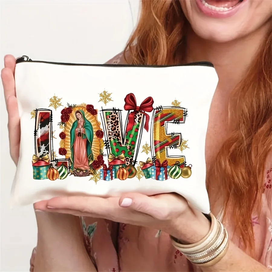 حقيبة مكياج Guadalupe Virgin Mary love - حقيبة بسحاب لطيفة متعددة الوظائف، حقيبة تخزين المجوهرات