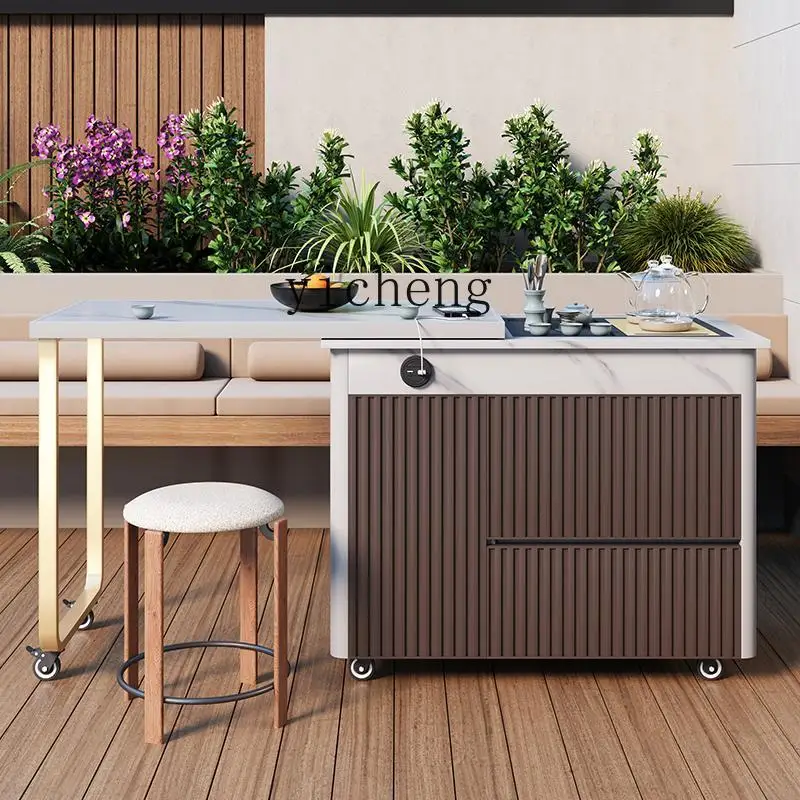 

TWR all-aluminum alloy outdoor courtyard multi-functional mobile lifting tea table storage cabinet