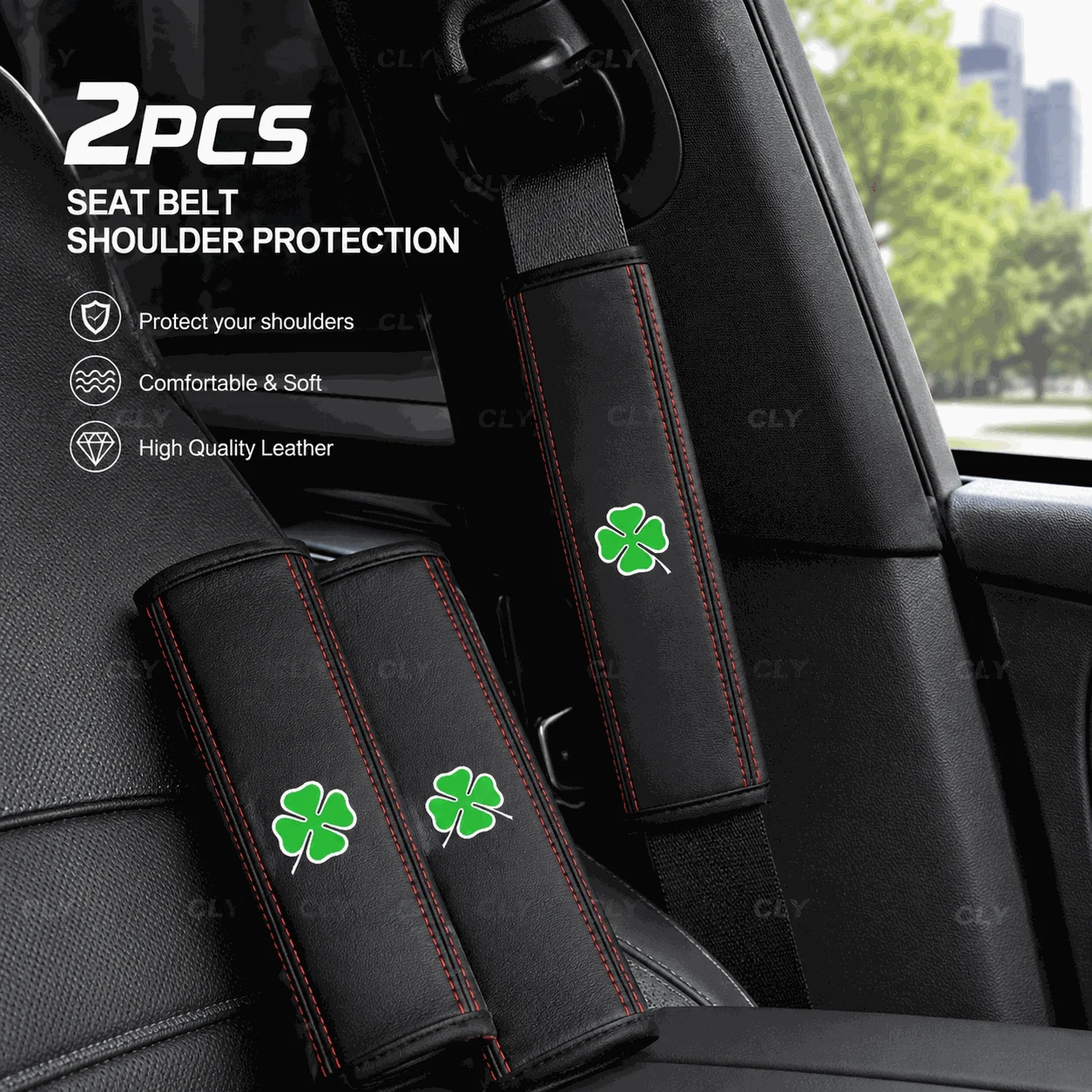 

2pcs Car Styling Four-Leaf Clover Emblem Leather Seat Belt Cover For Alfa Romeo Giulietta Giulia Stelvio Mito Veloce Accessories