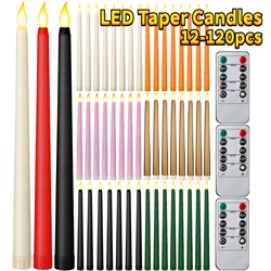 12-120Pcs LED Taper Candles Wedding Flickering Candles Battery Powered Flameless Candles with Timer Christmas/Dinner Decor