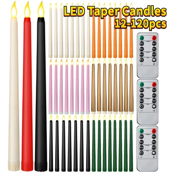 12-120 Stuks LED Taper Kaarsen Bruiloft Flikkerende Kaarsen Batterij Aangedreven Vlamloze Kaarsen met Timer Kerst/Diner decor