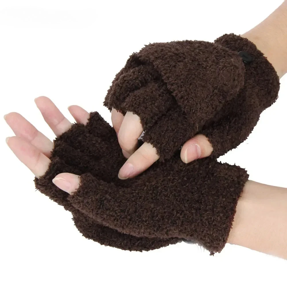 

Winter Thermal Knit Convertible Mittens - Thick Wool Fingerless Gloves for Men & Women, Exposed Finger Design