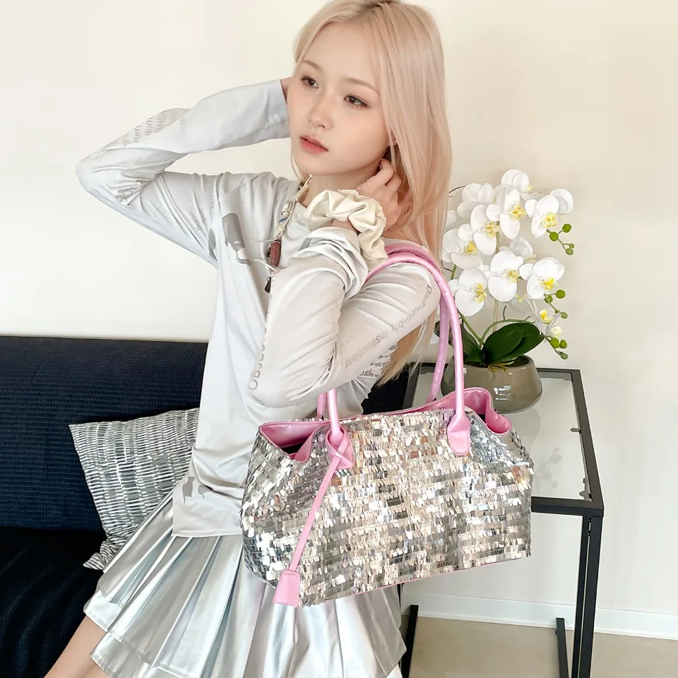 Fashion Sequin Large Capacity Casual Tote Bags High Quality Trend Women's Shoulder Bags Advanced Sense Commute Versatile Bag