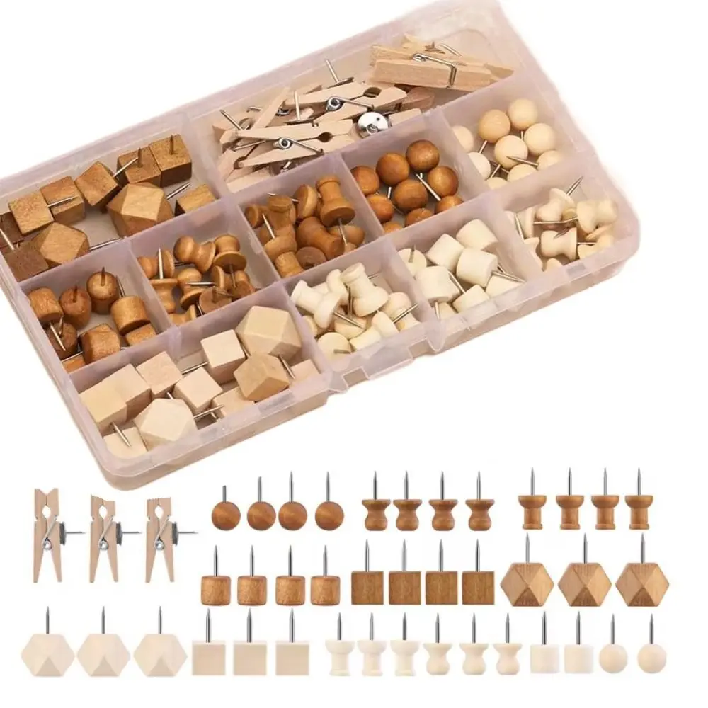 114 قطعة دبابيس ضغط الخشب الزخرفية خشبية نمط مختلف رسم مسامير الإبهام مع صندوق تخزين تحديد الصور لوحة الفلين الإبهام #2
