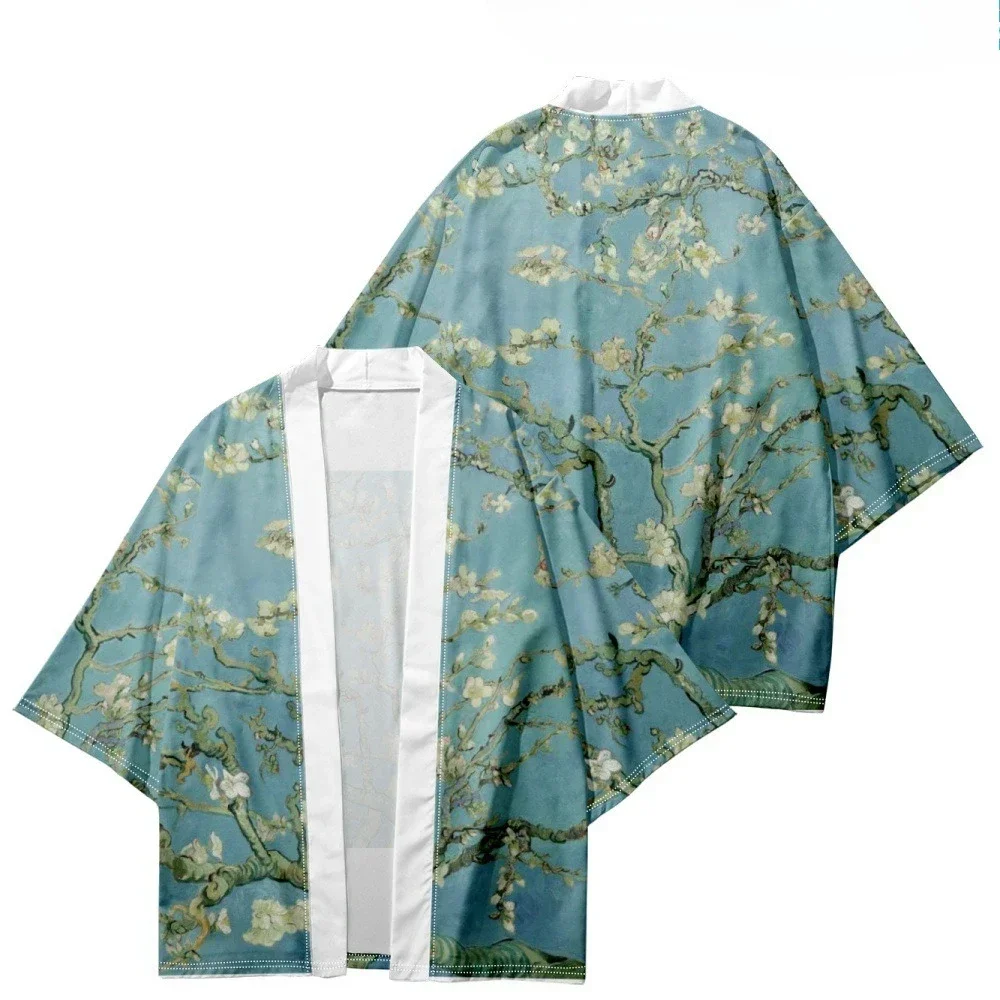 سترة كيمونو عادية موضة زهرة طباعة المرأة يوكاتا 2025 الصيف قميص الشاطئ اليابانية Haori الملابس المتضخم