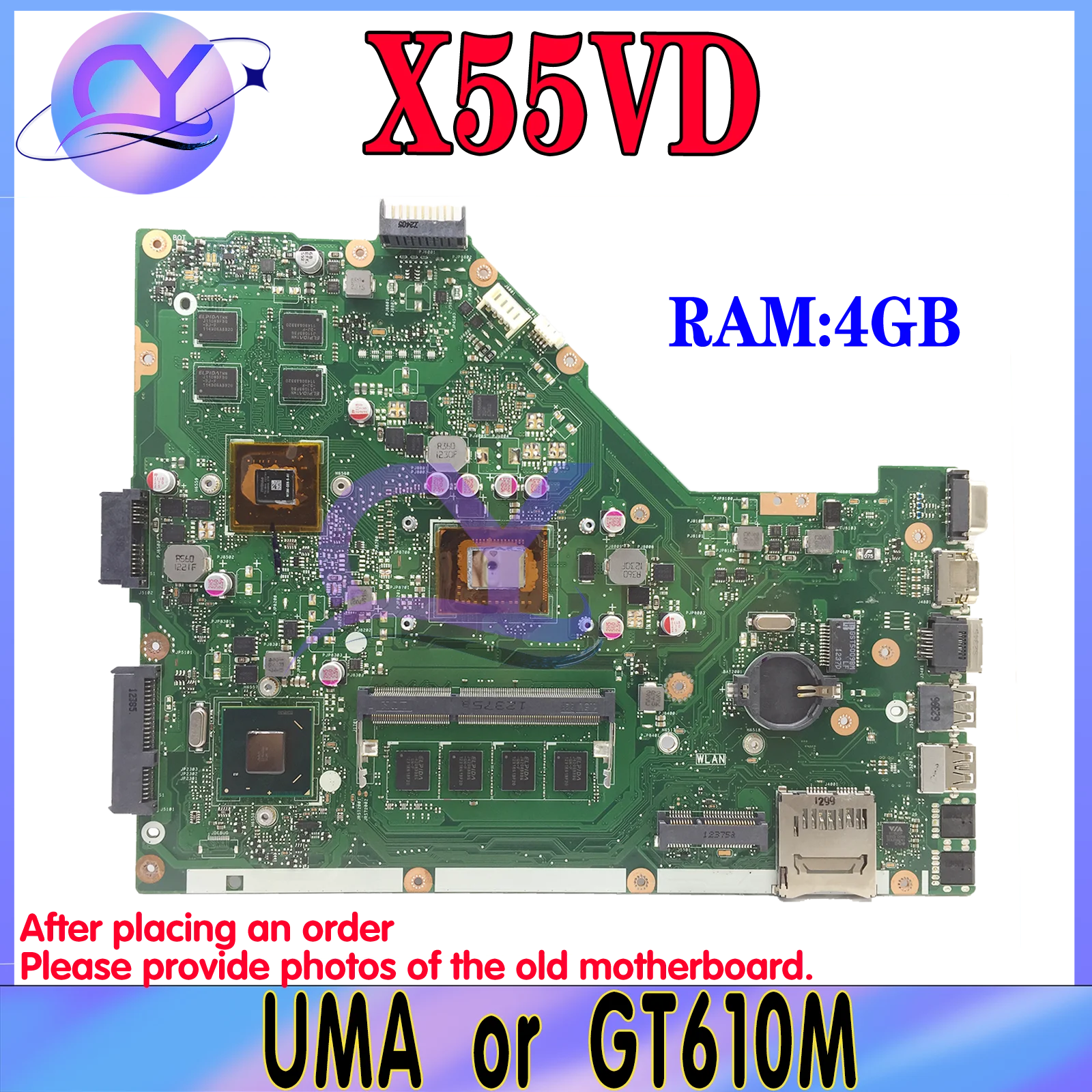 KEFU Mainboard For ASUS X55VD F55VD X55C F55C Laptop Motherboard I3-2th Gen or Support i3 i5 UMA/GT610M MAIN BOARD 4GB-RAM