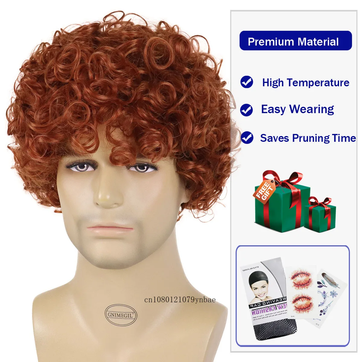 Rode Afro Pruiken Synthetisch Haar Pluizige Korte Krullende Pruik voor Mannen Jongens Halloween Party Cosplay Kostuum Hittebestendig Natuurlijk Uitziende