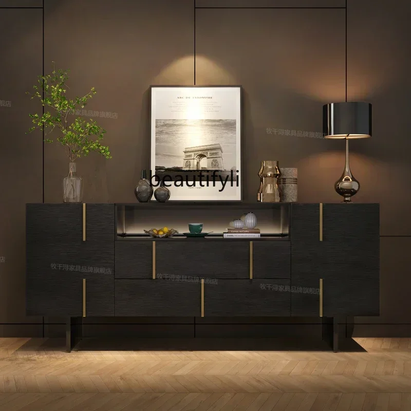

V Italian Entrance Cabinet Living Room Multi-Functional Storage High-End Glass Sideboard Cabinet with Light