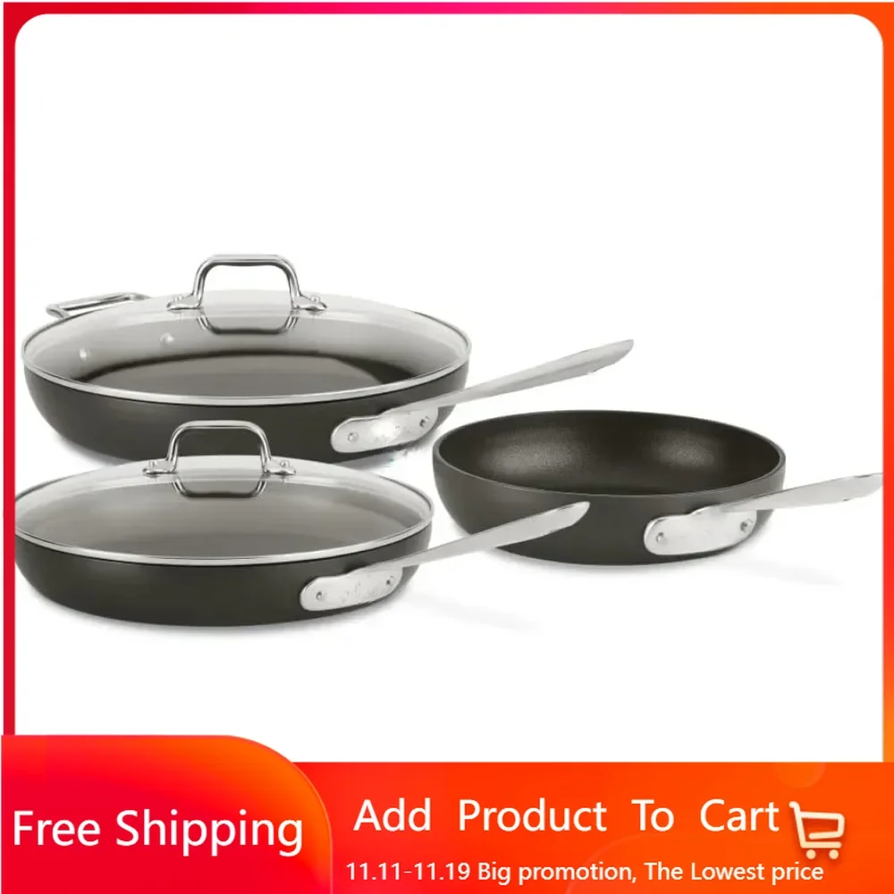 HA1 Hard Anodized Non Stick Fry Pan Set 35Piece, 8, 10, 12 Inch, Induction, Oven Broiler Safe 500F, Lid Safe 350F, Skil