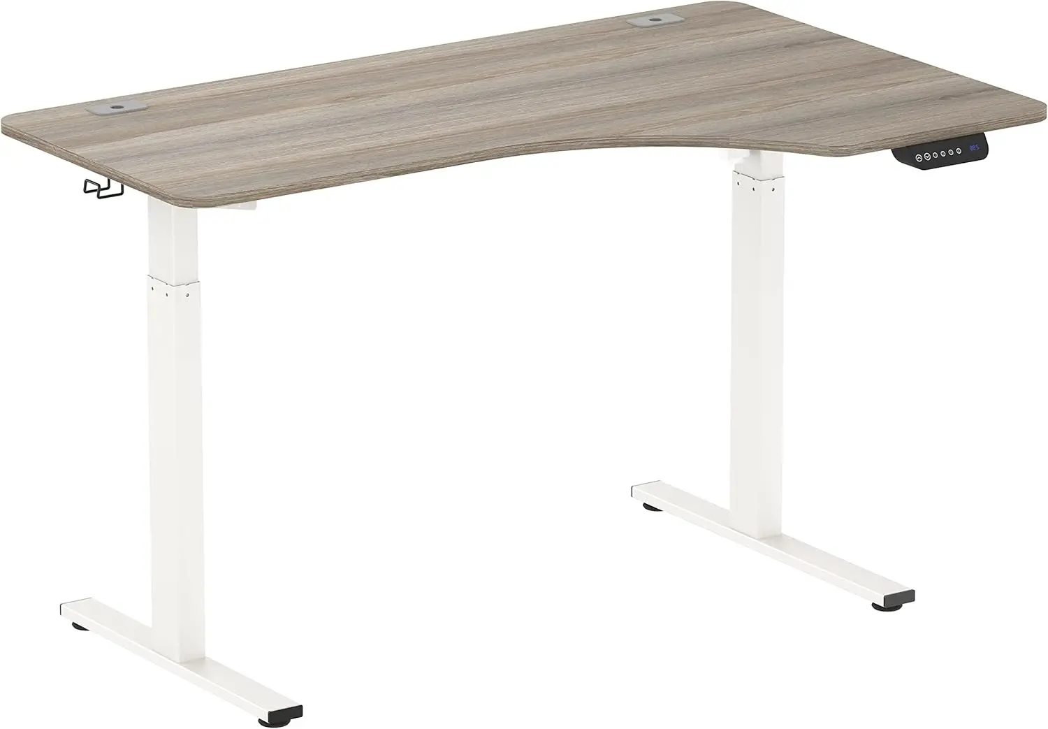 Bureau sur pied réglable en forme de L avec angle droit, chêne, grand, électrique, recommandé, 55 po