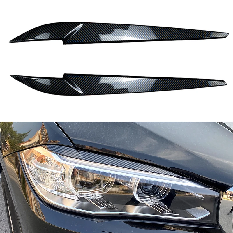 For BMW X5 X6 F15 F16 Gloss Black Car Front Headlight Eyebrow Eyelid Stickers Head Lamp Light Decoration Trim Eyebrows 2014-2018