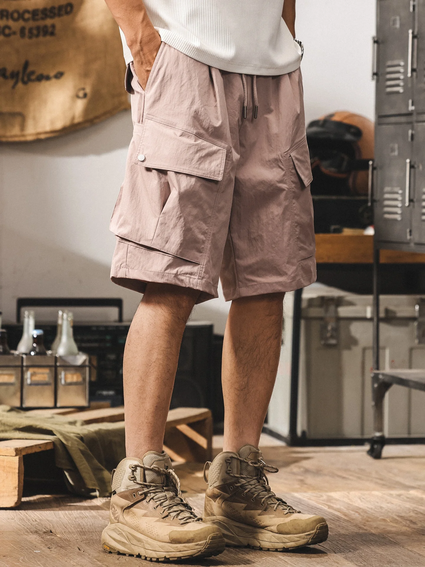 

American Retro Men's Workwear orts Summer New Qui Dry Loose Outdoor Casual Mid-Length Pants Breathable Polyester