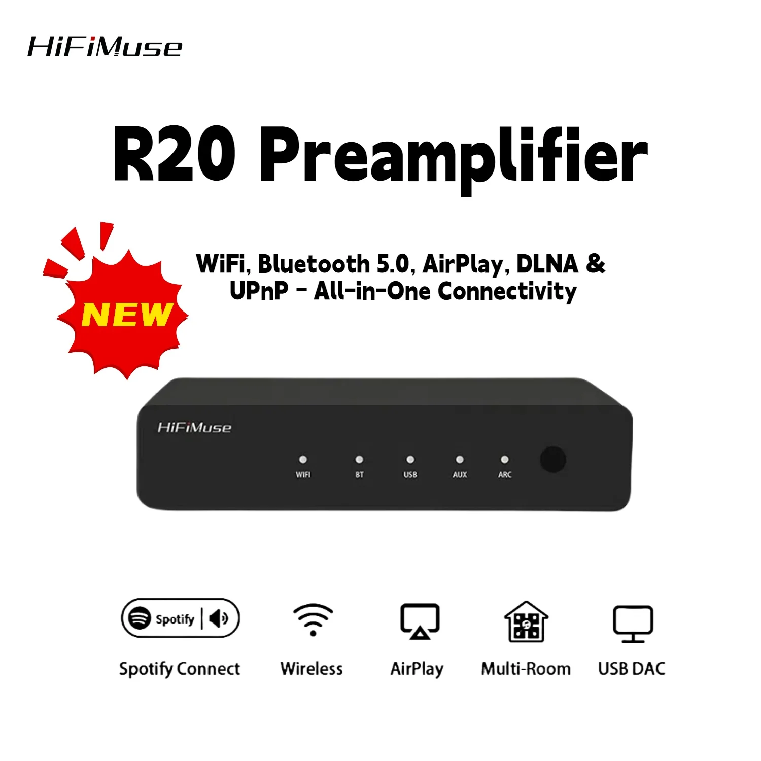 HiFiMuse R20 Wireless Audio Streamer | Arylic S10+ Audio Receiver  PC Audio Jack Adapter AUX Wireless  Multiroom