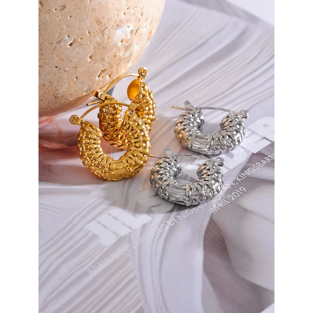 Yhpup 316l Stainless Steel Round Hollow Chunky Hoop Earrings Vintage Metal 18K PVD Plated Statement Jewelry for Women Waterproof