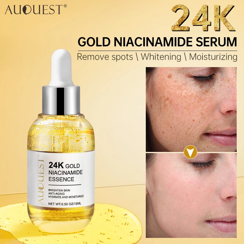 Niacinamide Face Serum Hyaluronic Acid 24K Gold Moisturizing Lightening Facial Fade Melanin Brighten Skin Care