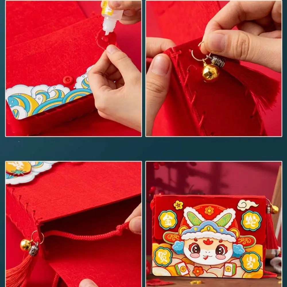 Bolso de mano Diy de tela no tejida con cuerda, bolso Diy de Año Nuevo de estilo chino, juguete artesanal de dibujos animados para niños, paquete de Material para guardería