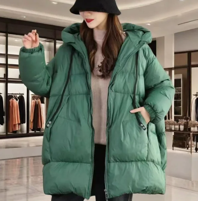 Large Size Hooded Down Jacket For Women 2024 Winter New Casual And Fashionable Versatile Mid To Long Warm Jacket