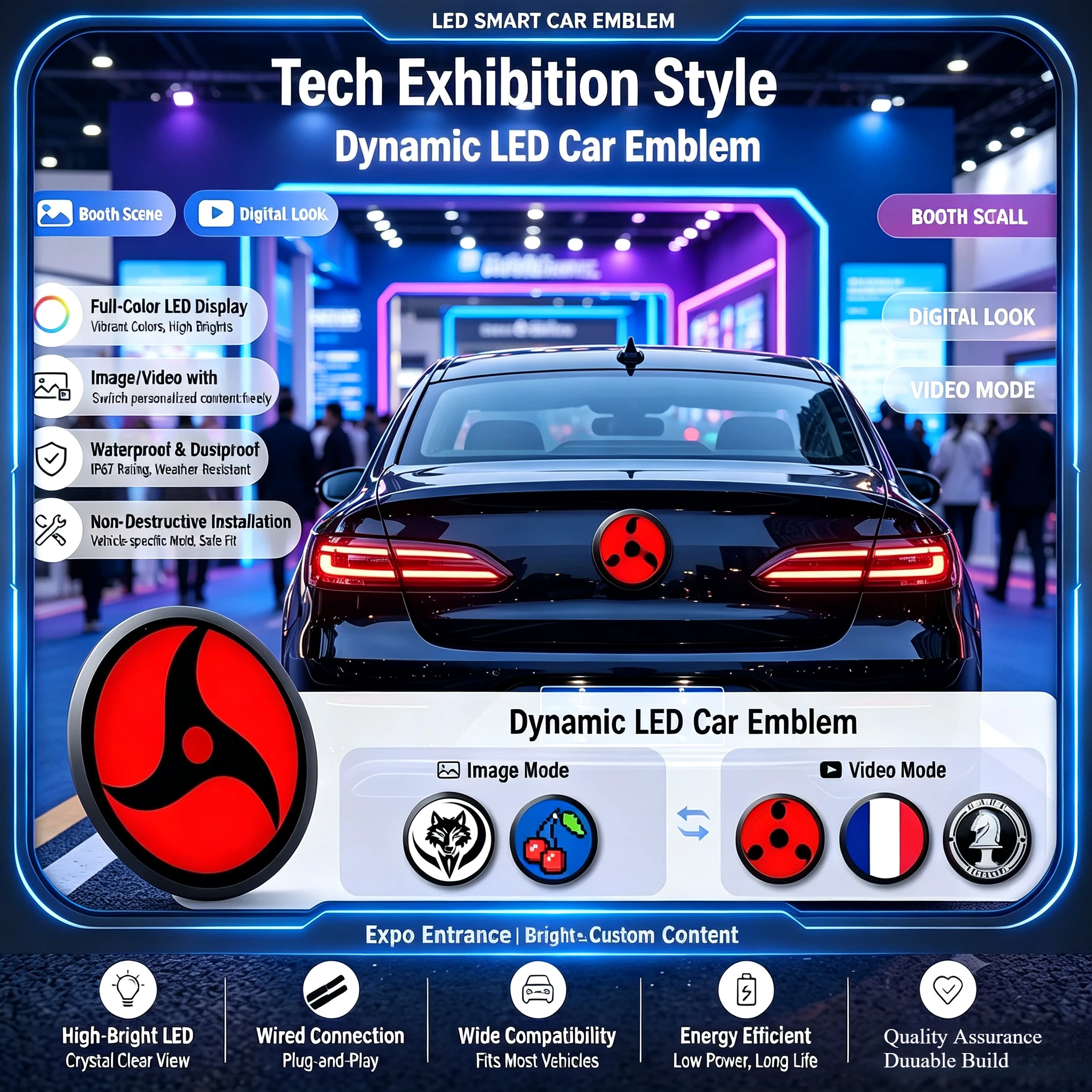 LED Dynamic Rear Badge for BMW X5 E53 E70 F15 G05 82mm Waterproof Trunk Emblem 3M Adhesive