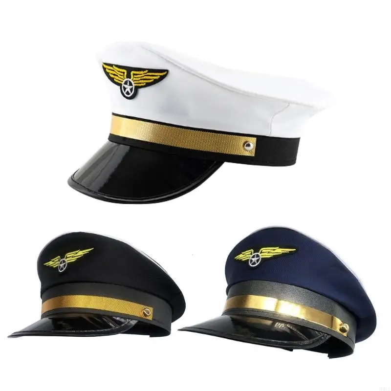 50LE for Creative Octagonal Hat Aviation Adjustable Hat Performance Captain Hat with Badge for Performance Show