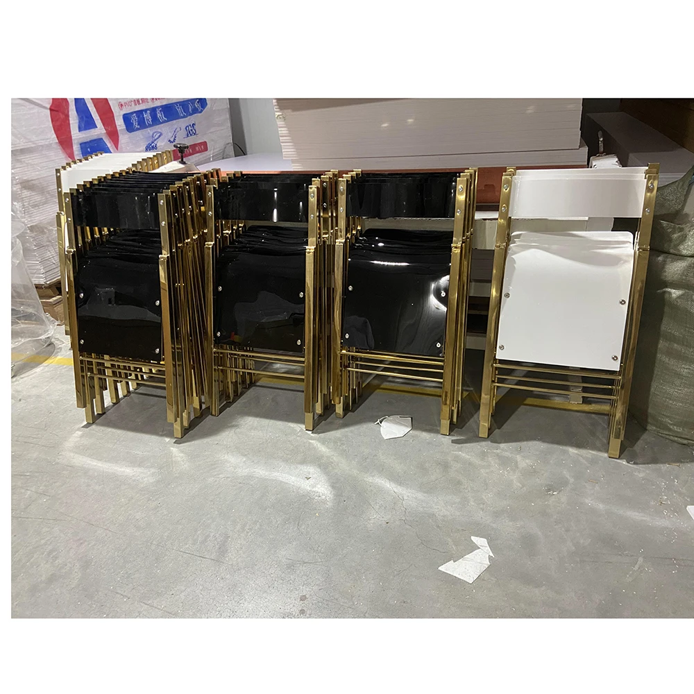 Luxury Black Stainless Steel Golden Frame Dining Room Plastic Foldable Wedding Chairs Foldable Chair For Party Event Arrangement