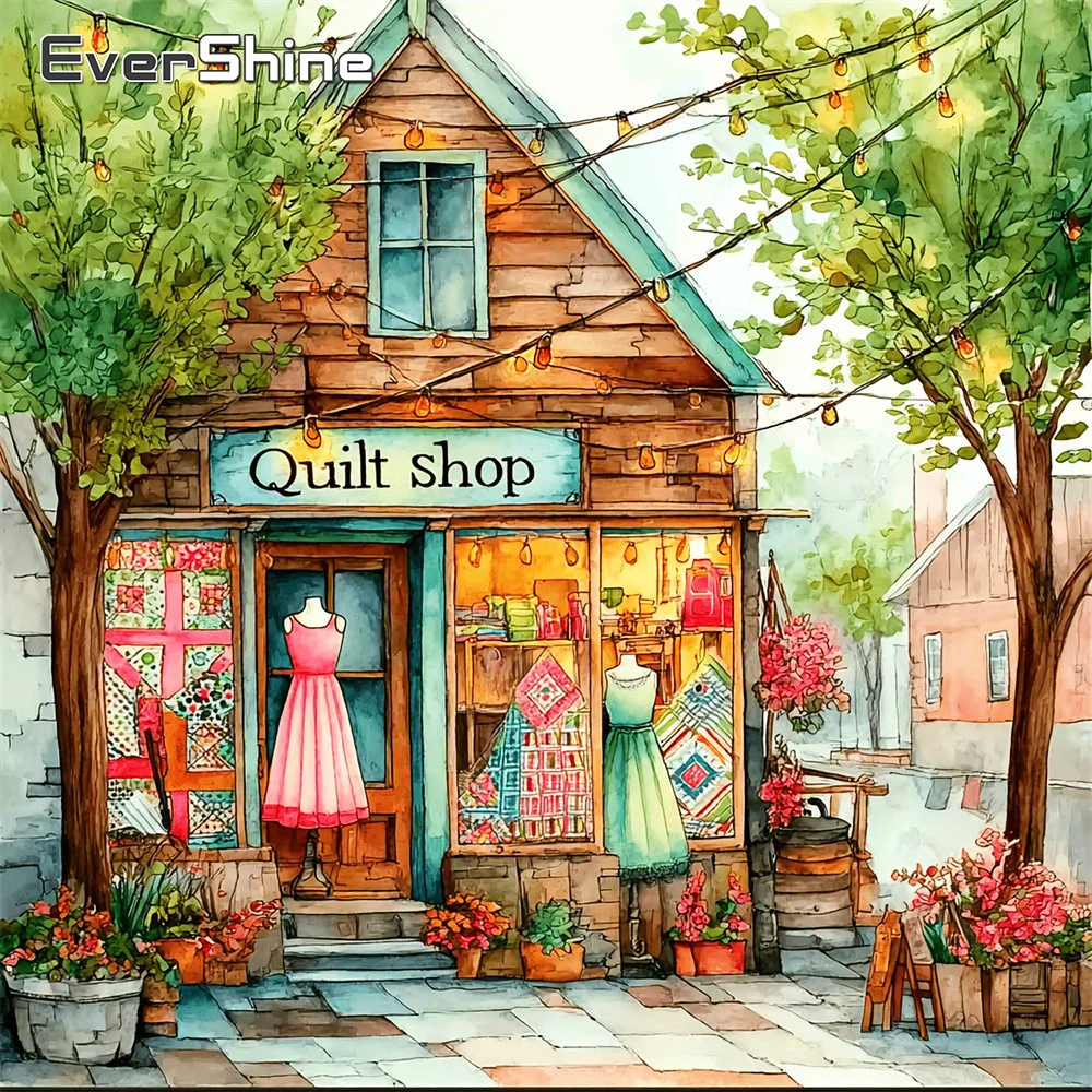 EverShine Elmas Boyama Ev Manzarası Tam Kare Mozaik Sokak Çapraz Dikiş Nakış 5D DIY Zanaat Seti El Yapımı Hobi