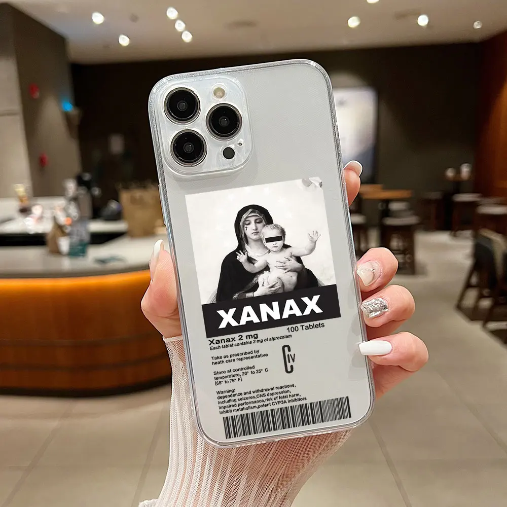 XANAX-funda de teléfono para iPhone, cubierta transparente para iPhone 15, 14, 13, 12, 11, Mini Pro Max, X, XR, XSMax, 6S, 6, 7, 8 Plus, SE20