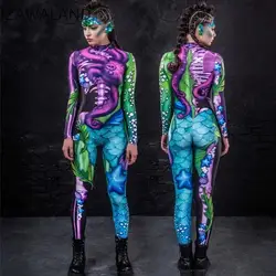 Zawaland Cosplay Costume Tights Elastic Jumpsuit Zentai Women Bodysuit Fancy Dress Halloween Party Costume Long Sleeve Catsuit