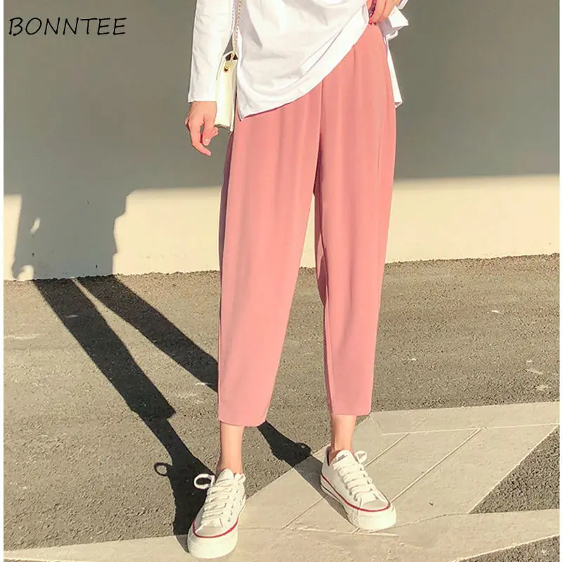 Frauen Bottoms Hosen Chiffon Chic Einfache Casual Reine Streetwear BF Hohe Taille Alle-spiel Breite Bein Trendy knöchel-länge Weibliche Gemütliche