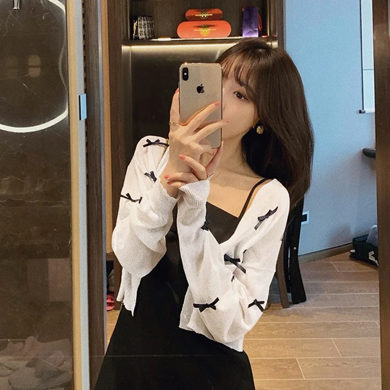 Thin Knitted Cardigan Women's Summer Ice Silk Hollow out Bridesmaid Outerwear Long Sleeve Button up Straight Cut Regular Length