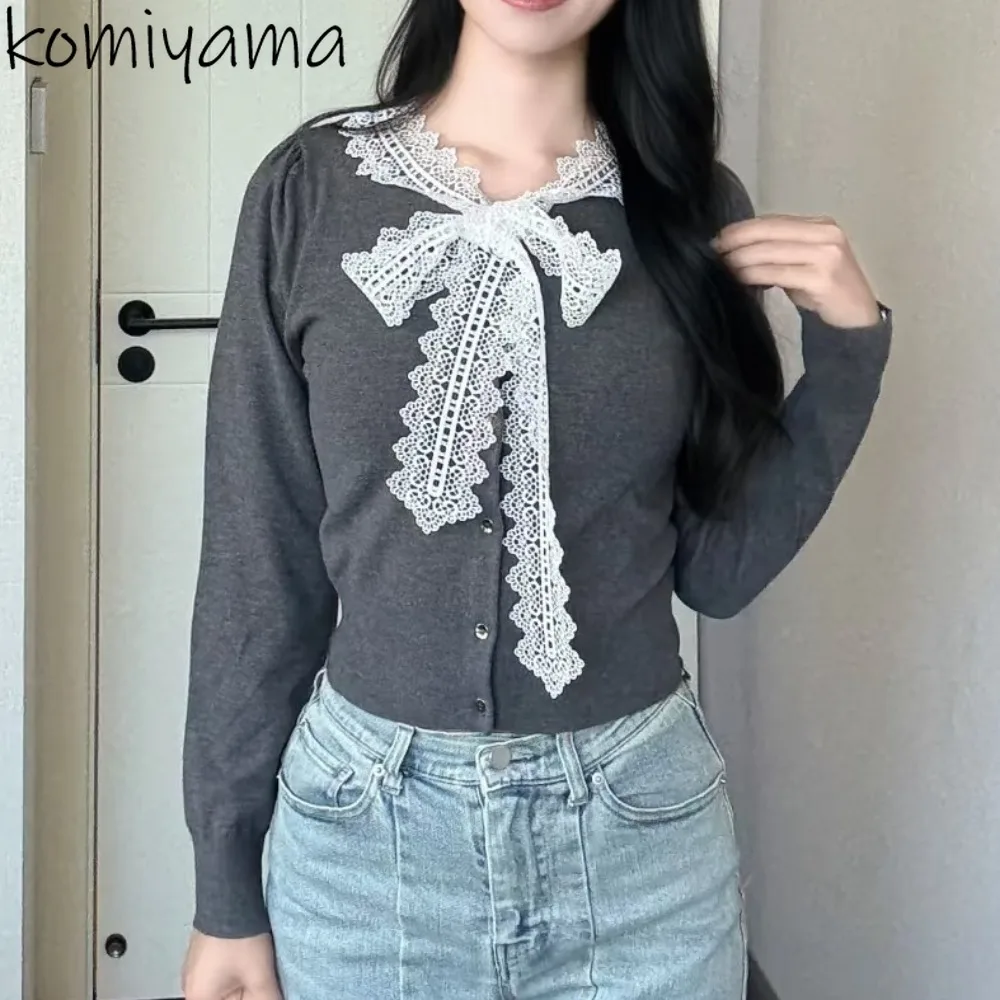 

Long Sleeve Knit Ropa Mujer Lace Bow Woman 2025 Cardigan Japan Single Breasted Sweater Pulls Femmes Autumn Winter New Clothes