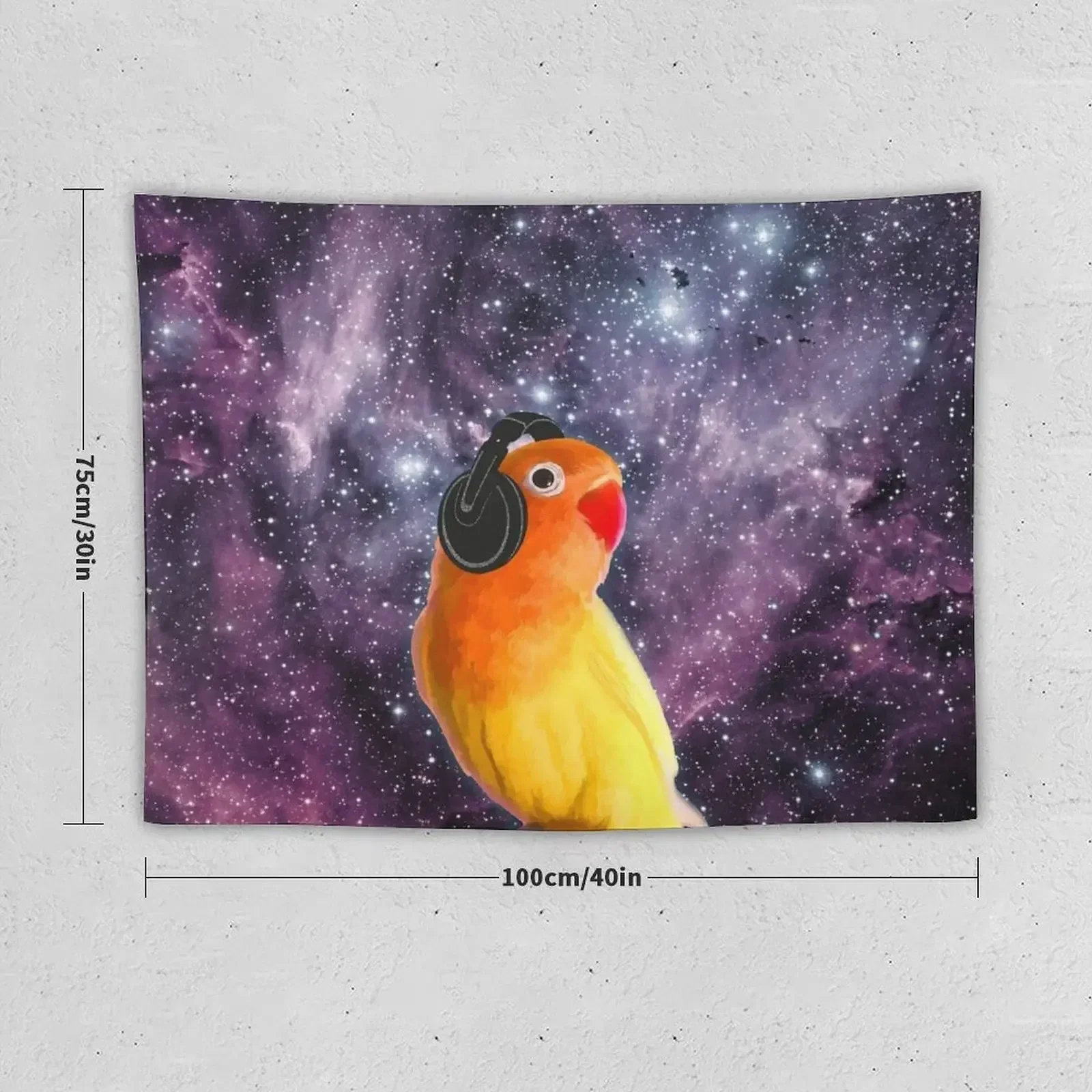 Lovebird Listening to Music in outer Space Tapestry Cute Room Things Room Aesthetic Room Decor Korean Style Tapestry