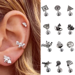 1PC G23 Titanium&Steel Bar Choosable Bee Labret Lip Bar Ring Coffee Ear Cartilage Tragus Helix Piercing Screw Fit Top 16g