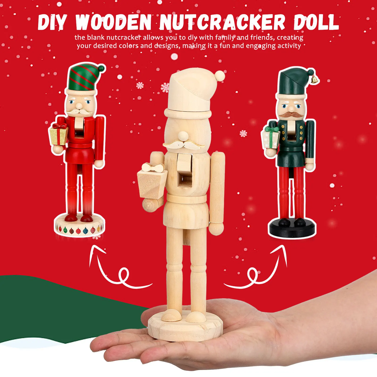 Blank Christmas Nutcracker Puppet Figures Unfinished DIY Wooden Walnut Soldier Ornament Table Centerpiece Decoration