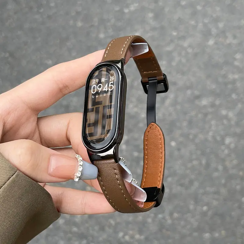 Leather Strap For Xiaomi Mi Band 8 Replacement Belt Magnetic Buckle Wristband Bracelet for xiaomi miband 8 mi band8 Correa Strap