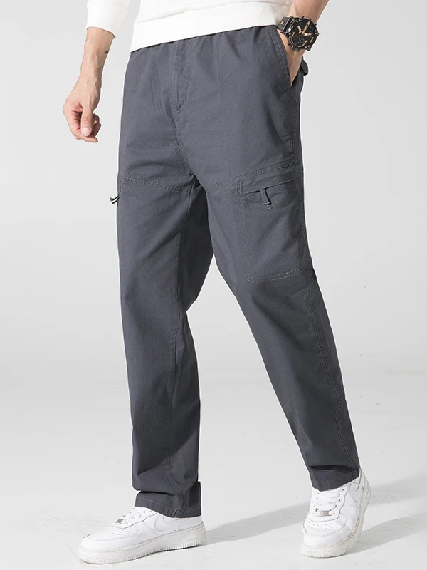 

Loose Straight Leg Workwear Trousers Large Size Waed Casual Pants Multiple kets High Waist Cotton Men's Leisure Trousers