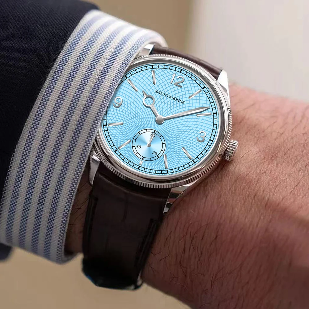 موضة جديدة Specht & Söhne 1908 ساعات آلية للرجال الياقوت كريستال السلمون اللون الفولاذ المقاوم للصدأ ساعة للرجال مقاوم للماء