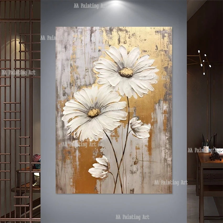 Abstract Knife Flowers Oil Painting Modern Luxury Murals Canvas Art Wall Hangings Artwork For Aesthetic Room Decoration