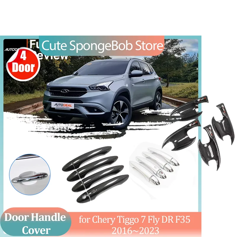 

Накладка на ручку двери для Chery Tiggo 7 Fly DR F35 2016~2023 2017, ABS, под карбон, хромированная, декоративная полоса, накладка, аксессуар