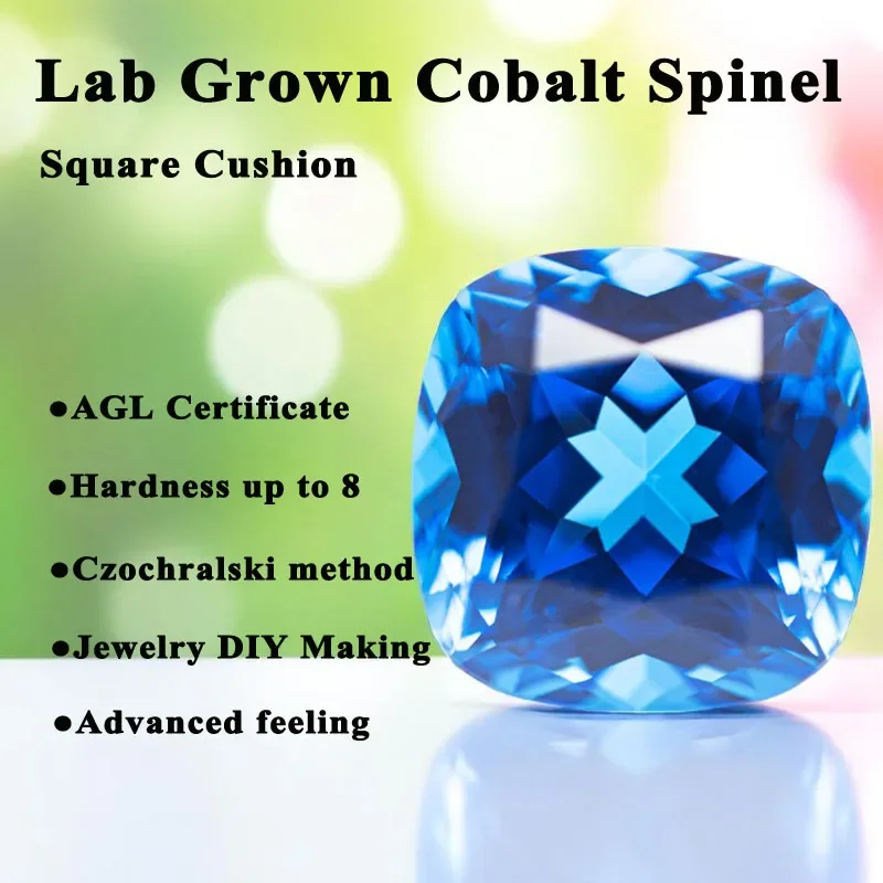 

Lab Grown Cobalt Spinel Square Cushion VVS1 Gemstone Charms Beads for Diy Jewel Making Materials Selectable AGL Certificate
