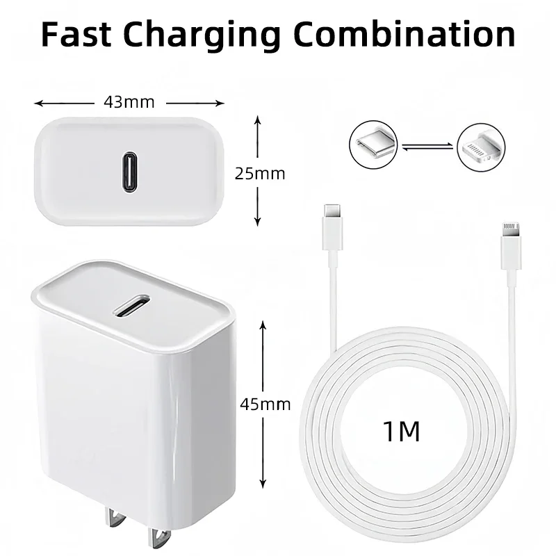 PD 3.0 30W Fast Charge For Apple iPhone 14 13 12 11 Pro Max Mini XR 7 8 Plus EU US Plug USB Type C Fast Charging Cable