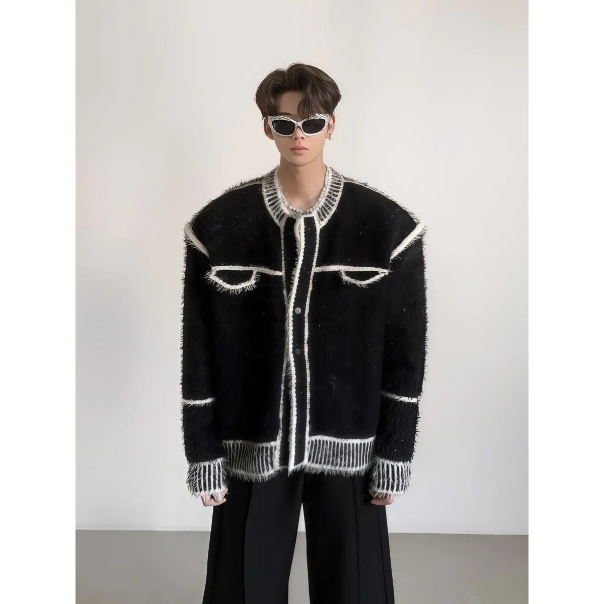 Новый модный вязаный свитер контрастного цвета, зимнее пальто Lazy High Street, полосатый кардиган в стиле комиксов, свитер для пары