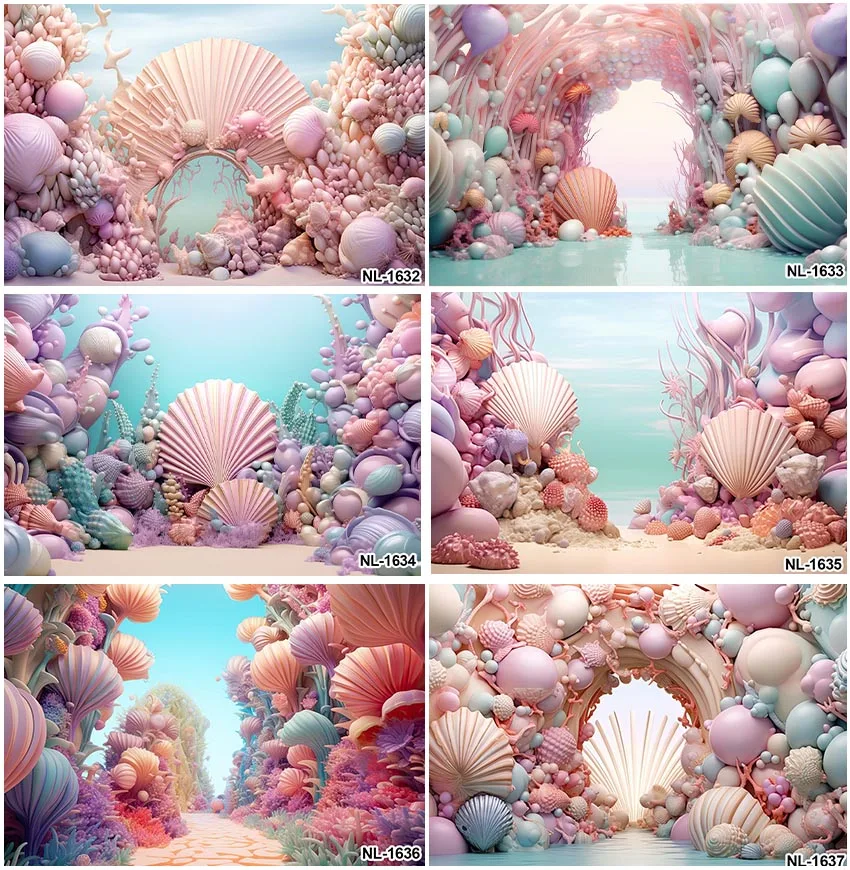 Underwater World Seaweed Backgrounds Sea Shell For Birthday Party Custom Baby Shower Decor Backdrops Photozone Cake Smash Props