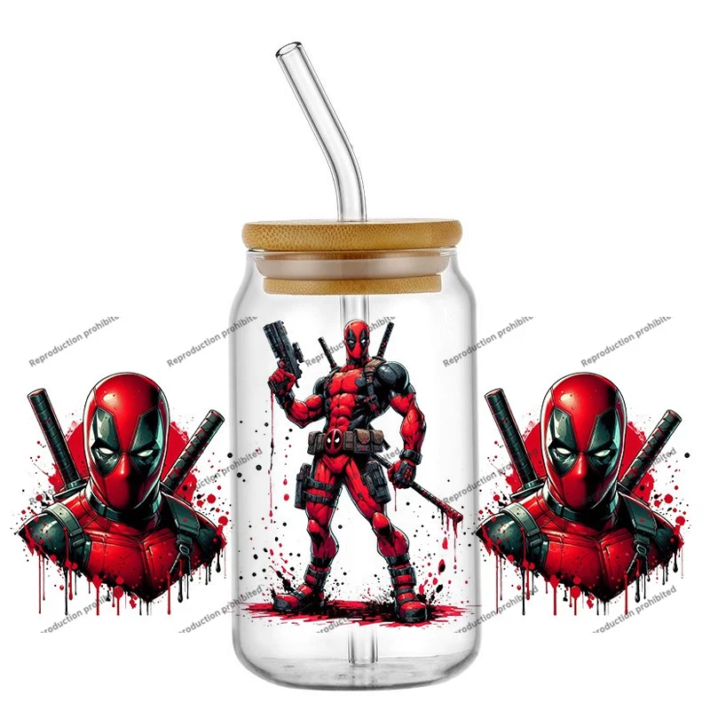 Miniso Deadpool الكرتون أبطال تصميم UV DTF ملصق ل 16oz كوب التفاف نقل ملصق مخصص شعار DIY ذاتية اللصق #5