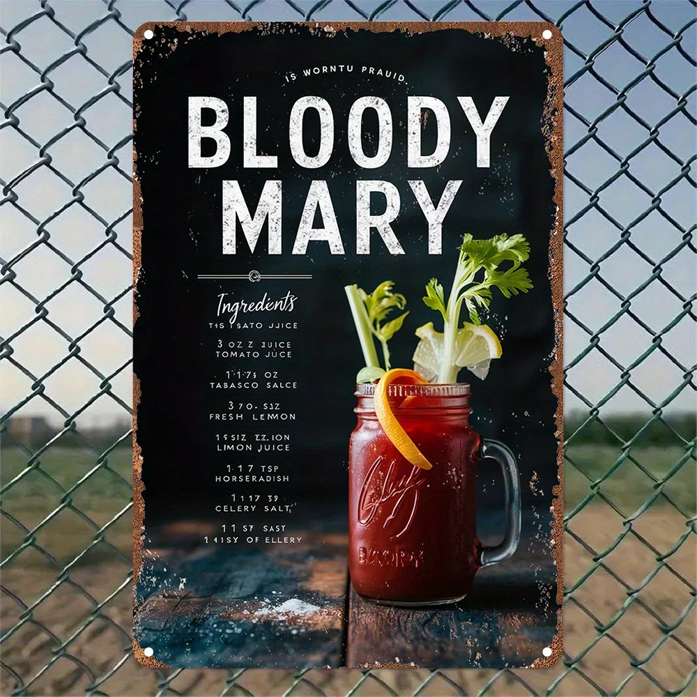 Vintage Style Bloody Mary Recipe Aluminum Sign, Metal Wall Art Plaque, Decorative  Poster for Garden, Bedroom