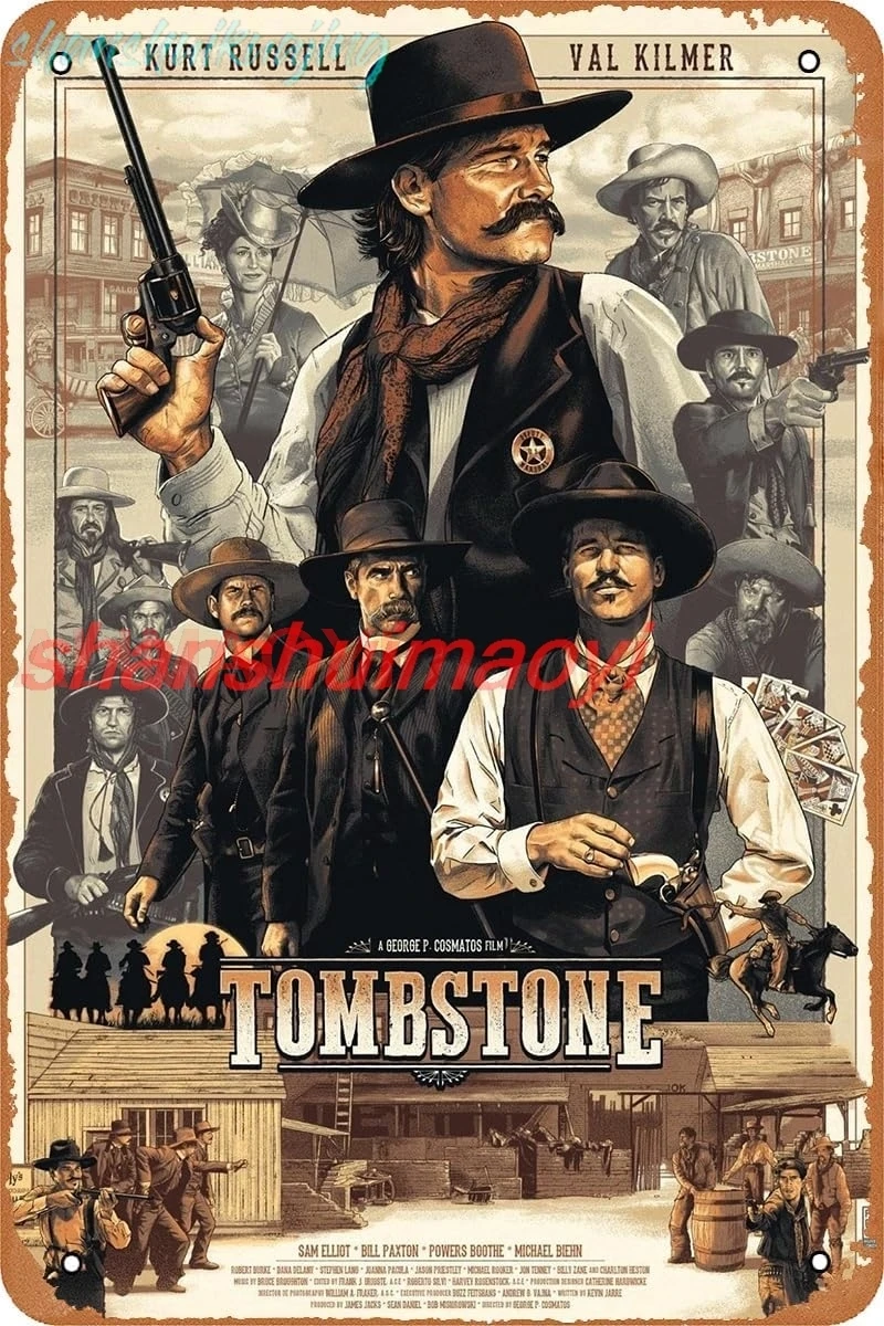 QIUJUPP Tombstone West Cowboy Movie Poster Retro Metal Sign Vintage Tin Sign for Bar Office Home Wall Decor Gift 12 X 8 inc sign