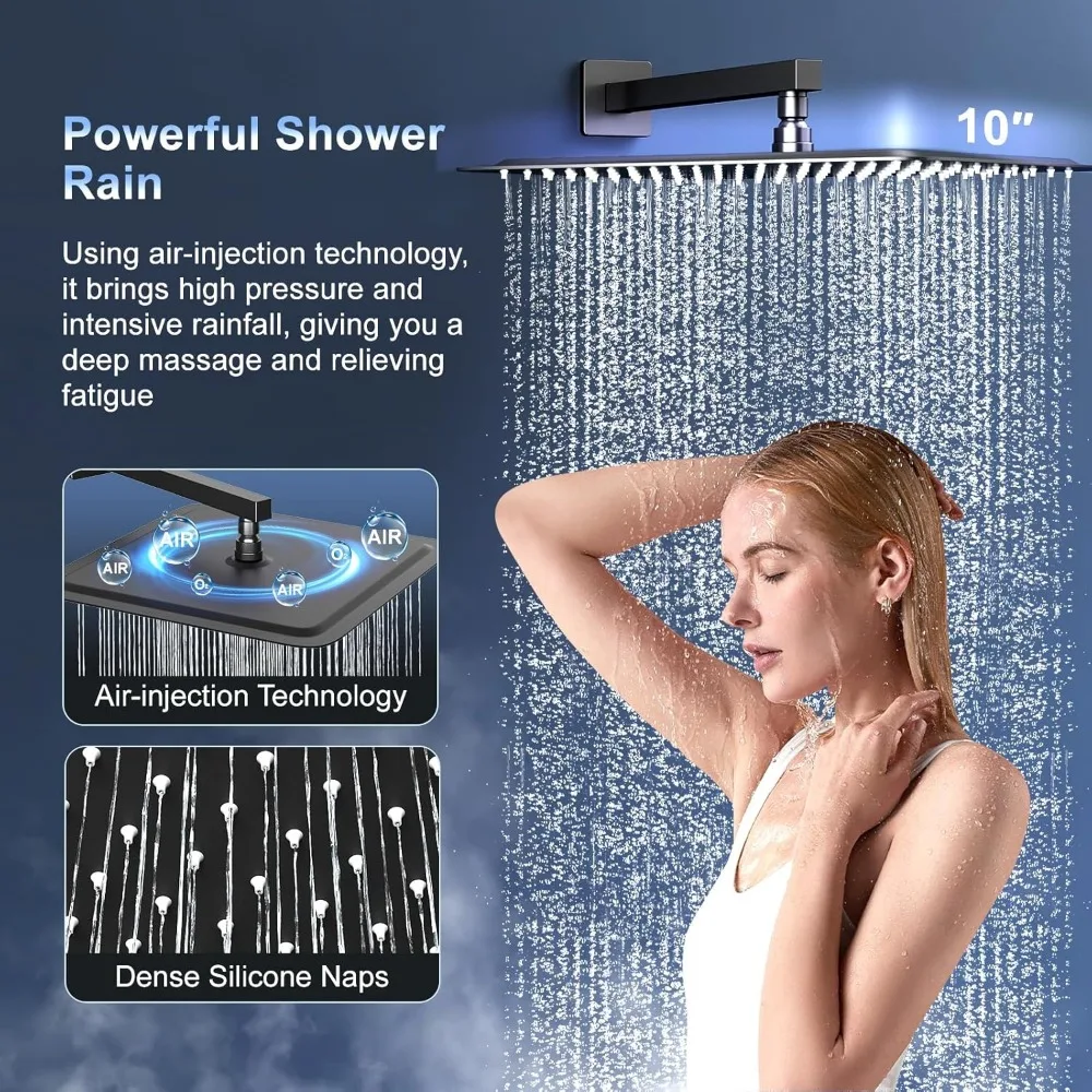 12 Inch Slide Bar Shower Faucet Luxury High Pressure Shower Heads and Handheld Spray Combo Set Wall Mounted Shower System