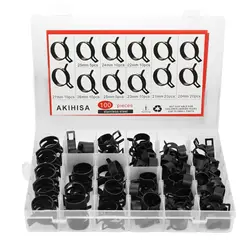 100Pcs Black 65MN Manganese Steel Pinch Spring Hose Clamp Assortment Kit 20-27mm Elastic Steel Buckle Fuel Line Water Pipe Hoop