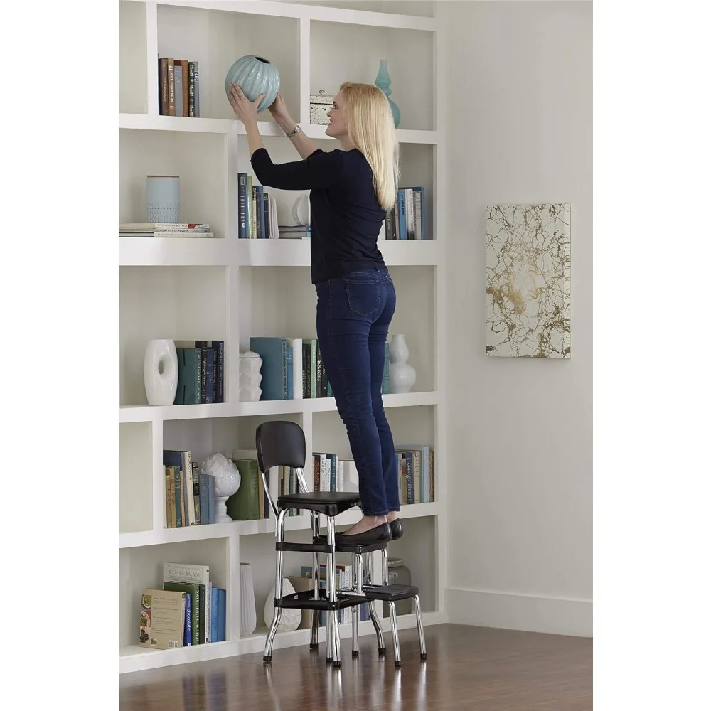 كرسي بارتفاع عداد أسود على الطراز العتيق ومقعد متدرج